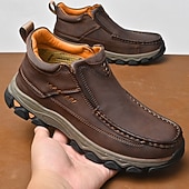 abordables Botas de montaña-Zapatos de trabajo sin cordones para hombre, de piel sintética marrón oscuro, con amortiguación: calzado resistente y con buen soporte para trabajos al aire libre y senderismo.