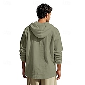cheap Men's Popover Shirts-Men's Shirt Popover Shirt Summer Shirt Casual Shirt Beach Shirt Black White Yellow Navy Blue khaki Long Sleeve Solid Color Hooded Vacation Casual Drawstring Clothing Apparel Fashion Casual Comfortable