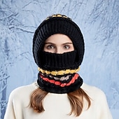 billiga varm och uppvärmd samling-3-i-1-mössa vinterstickad mössa halsduk och ansiktsmask set för kvinnor fleecefodrad varm hörselskydd mössa kallt väder cykling utomhus mysig stickad mössa för flickor