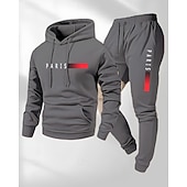 Недорогие спортивные костюмы-Муж. Спортивный костюм из двух частей Спортивные штаны Толстовка с капюшоном с карманом Однотонный Наборы одежды Наступила зима Темно-серый Темно-синий Тренажерный зал Пешеходный туризм Разрабатывать