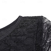 economico Sala da Ballo Standard-Abito da allenamento per ballo da sala da donna, elegante, nero, con maniche in pizzo, scollo a barca, valzer, tango, rumba moderna