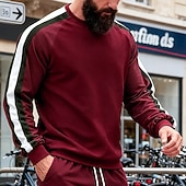 お買い得  ベーシックスウェットシャツ-男性用 スウェットシャツ ブラック ルビーレッド ネイビーブルー カーキ色 グレー クルーネック カラーブロック パッチワーク スポーツ 日常 祝日 ポリエステル ストリートファッション ベーシック カジュアル 春 秋 衣類 パーカー トレーナー