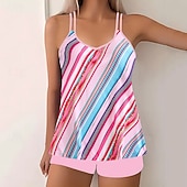 Χαμηλού Κόστους Τανκίνι-Γυναικεία Μαγιό 2 κομμάτι Σορτσάκια Μαγιό Εξώπλατο Διακοπές Ρούχα παραλίας Ριγέ Στρογγυλή Λαιμόκοψη Αμάνικο Μαγιό