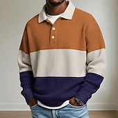 economico Polo da rugby da uomo-Per uomo A righe Magliette Polo a Nido d'Ape Polo da rugby Manica Lunga Magliette polo Camicie con Colletto Casual Athleisure Abbigliamento quotidiano Bottoni Primavera Autunno Inverno Blu Rosso