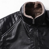 cheap Faux Leather Jackets-Men's Faux Leather Jacket Winter Jacket Fleece Jacket Casual Jacket Outdoor Casual Thermal Warm Pocket Fall Winter Plaid Streetwear Casual Hooded Regular Black Brown Jacket