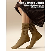 זול גרביים לבית-גרביים רפויות לנשים, גרבי מגפיים מרופדות לבנות, סרוגות עבות ואריכות ימים, אופנתיות רחוב, אופנתי, סתיו חורף, קז'ואל, ספורטיבי, חמים ונעימים, גרביים לנשים