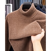 preiswerte Herrenpullover-Herren Pullover Fleece Pullover Strickpullover Gerippt Stricken Normale Oberteile Gestrickt Einfach Rollkragen Mode Basic Urlaub Alltagskleidung Bekleidung Herbst Winter Schwarz Marineblau M L XL
