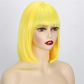baratos Perucas de Carnaval-Peruca de Carnaval 2026 Loiro Vermelho Preta Liso Bob Curto Peruca sintética para festivais Mardi Gras Parada Cabelo para fantasia de cosplay para Feminino