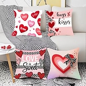cheap Textured Throw Pillows-Pink Heart Letter Pillowcase Set Double Sided Print Valentine Day Decorative Cushion Covers for Living Room Sofa Throw Pillows Romantic Home Decor