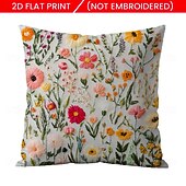cheap Textured Throw Pillows-Floral Pattern Pillow Cover 2D Flat Print Soft Comfortable Cushion Case with Faux embroidery for Living Room Sofa Bedroom Home Decoration