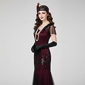 Χαμηλού Κόστους Φορέματα της δεκαετίας του 1920-Σετ Δροσμός 20ετών 1920 Μακρύ Φορέματα Τουαλέτα Σύνολα με αξεσουάρ Κοντά μανίκια Το Great Gatsby Καλεσμένος γάμου Πούλιες Λαιμόκοψη V Φανταχτερή Φόρεμα Γυναικεία