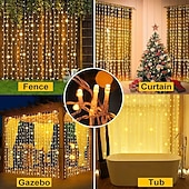 رخيصةأون يعمل بالطاقة الشمسية-أضواء ستارة 10 * 10 قدم 300 LED 8 أوضاع جهاز تحكم عن بعد شمسية أضواء خيط معلقة داخلية وخارجية مقاومة للماء لزينة الأعراس والمهرجانات