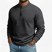 billiga Casual Henley T-shirt-Herr Waffle Henley Shirt T-shirts Långärmad Ensfärgat Slät Mode Designer Ledigt Färgblock Knappar Henley Utomhus Ledigt Dagligen Sommar Vår Höst Mörkgrå Svart Vin Henley T-shirt