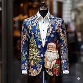 preiswerte Weihnachtsmann-Outfit-Weihnachten Herren Weihnachtsmann Weihnachtsbaum Blazerjacke Mantel Bequem Künstlerisch Lässig Party-Abendmode Täglich Festival 3D-Druck Knöpfe Herbst Winter Fallendes Revers Langarm Blau Weiß Rote