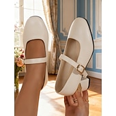 abordables Saint Valentin-Women's White Mary Jane Heels with Gold Buckle and Chain Anklet, Elegant and Comfortable, Perfect for Valentine's Day