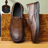 halpa Miesten loaferit ja nauhattomat kengät-Miesten ruskeat keinonahkaiset talvikengät, lämpimät ja mukavat, fleecevuori lisälämpöä varten, täydelliset talvipäiviin ja rentoon ulkoiluun