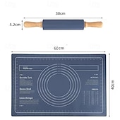 cheap Kitchen Set-Food Grade Silicone Kneading Mat Non-Stick Dough Pad Pizza Baking Sheet Thicken Dough Pastry Pad Wooden Handle Rolling Pin 60X40