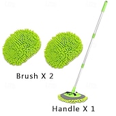 cheap Cleaning Supplies-2 in 1 Car Cleaning Brush Mop Extendable Chenille Car Wash Duster Soft Bristle Cleaning Sponge Glove Tool for Dust Dirt Snow Removal Vehicle Care