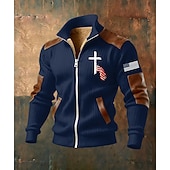 olcso Férfi 3D pulóverek-Férfi Teljes cipzáros kapucnis Gyapjú kabát Gyapjú pulóver Fekete Fehér Katonai zöld Sötétkék Barna Álló gallér Križ Amerikai zászló Zseb Műbőr kiegészítők Sport &amp; Szabadtéri Hétköznapi Napi