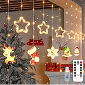 abordables Lumières de cordes de vacances-Guirlande lumineuse décorative de Noël 3 m, 10 pendentifs pentagramme et flocon de neige, télécommande 8 fonctions, USB/piles AAA, ambiance festive intérieure.