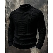 preiswerte Herrenpullover-Herren Pullover Strickpullover Gerippt Zopfmuster Stricken Normale Oberteile Gestrickt Einfarbig Stehkragen Mode Streetwear Lässig Alltagskleidung Bekleidung Herbst Winter Blau Schwarz S M L
