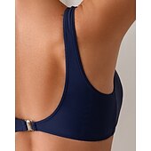 billige Surfing Tankinis og Bikinier-Dame Badedrakt med rynker Bikinisett Badetøy Ensfarget Badetøy Mørkeblå Pustende Ermeløs - Surfing Strand Svømming Sommer
