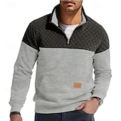 cheap Basic Sweatshirts-Men's Sweatshirt Waffle Sweatshirt Pullover Quarter Zip Sweatshirt Blue Army Green Burgundy Brown Khaki Standing Collar Plain Patchwork Color Block Textured Sports &amp; Outdoor Casual Daily Streetwear