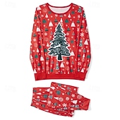 baratos pijama infantil de natal-Olhar de família Natal Pijama de Natal para a Família Pijamas Conjuntos de família Gráfico Árvore de Natal Casa Imprimir Vermelho Manga Longa Diário Roupas Combinando