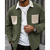 economico camicia da uomo con bottoni-Per uomo Camicia Camicia casual Camicia di Velluto a Coste Camicia con Bottoni Blu Nero Verde militare Grigio Manica Lunga Blocco di colori Collo ripiegato Vacanza Casuale Tasche Multiple