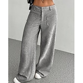 economico gamba larga e vita alta-Per donna Culotte Gamba Larga Chinos Streetwear Casual Lunghezza intera Vita media Semplice Tasca Elastico in vita Confortevole Inelastico Quotidiano All'aperto Vacanza Aalbicocca Grigio Blu marina