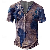 levne Vintage &amp;amp; Retro-Pánské Grafika Mapa Tričko Vintage košile Tričko Henley Krátký rukáv 3D tisk Designové Základní Na běžné nošení Denní Venkovní Sport Léto Vodní modrá Fialová Trávová zelená Khaki Henley Tričko Henley