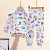 billiga Pyjamas-Småbarn Pojkar 2 delar Pyjamasset Långärmad Z17 Z29 Z13 Ensfärgat Djur Vår Höst Förtjusande Hem 7-13 år
