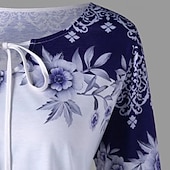 Χαμηλού Κόστους Boho Τοπς-Γυναικεία Μπλούζα Στάμπα Γραφική Βίντατζ Καθημερινά Στυλάτο Μακρυμάνικο Καμπάνα Στρογγυλή Ψηλή Λαιμόκοψη Κανονικά μπλουζάκια Καθημερινά Αργίες Εξόδου Θαλασσί Μαύρο Καλοκαίρι Άνοιξη