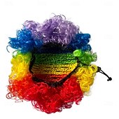 baratos Karnevalsparykker-Carnival Wig 2026 Red Black Blue Curly Afro Short Synthetic Festival Wig Mardi Gras Parade Cosplay Costume Hair for Women