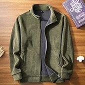 abordables Sweat à capuche en polaire-Homme Sweat-shirt Sweat zippé Sweat-shirt zippé Sweat-shirt en polaire Sweat-shirt entièrement zippé Bleu Noir Jaune Vert Gris Col montant Uni Sport &amp; Loisir Quotidien Fête Polyester Streetwear