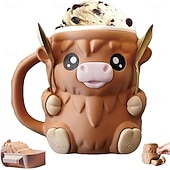 cheap Mugs &amp; Cups-Highland Cow Ice Cream Pint Holder Reusable Popsicle Containers with Antifreeze Handle and Two Spoons Leak Proof Popsicle Cozy Cup for Highland Lover Gifts
