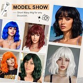 رخيصةأون باروكات الكرنفال-شعر مستعار للكرنفال 2026 أحمر أزرق بنفجسي مجعد بوب قصير شعر مستعار صناعي للمهرجان ماردي غرا موكب شعر زي التنكر إلى نسائي