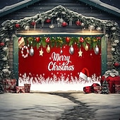 cheap Wall Tapestries-Christmas Garage Door Cover – Festive Outdoor Decoration Banner, Santa Snowman Christmas Tree Pattern Waterproof Garage Curtain for Holiday Home Decor