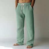 preiswerte Gerade Bein-Herren Jogginghose Hose Baggy-Hosen Gerade geschnittene Sweatpants Waffelhose Kordelzug Elastischer Bund Einfach Atmungsaktiv Volle Länge Urlaub Lässig Täglich Klassicher Stil Basic Schwarz Weiß