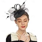 baratos Fascinadores-Decoração de Cabelo Pena Rede Formal Casamento Aniversário Elegante Vintage Com Penas Tule Capacete Chapéu