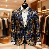 billige Julesceneantrekk-Jul Herre Grafisk Blazer jakke Frakk Bekvem Kunstnerisk Fritid Festkveldsklær Daglig Festival 3D-utskrift Knapper Høst vinter Med hakk Langermet Blå Rød Lilla