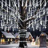 halpa Sähkökäyttöinen-2-in-1 meteoriparven valosarja 30 cm * 16 putkea 384 led-helmeä sisä- ja ulkotiloihin sisäpihalle, puutarhaan, parvekkeelle, kuistille, räystäille, hääjuhla-tunnelmaan, koriste-valosarja matalajännitteiseen turvalliseen pistorasiaan