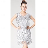 cheap Practice Dresses-Samba Dancewear Women 1920s Dance Dress Sequin Tassel Fringe Flapper Latin Rumba Dress Glitter Salsa Tango Ballroom Dancing Dressesl Performance Costume