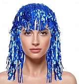 abordables Pelucas de carnaval-Peluca de carnaval 2026 Rubio Rosa Rojo Rizado Media Peluca sintética para festival Carnaval Desfile Cabello para disfraz de cosplay para Mujer