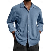 abordables chemise boutonnée pour homme-Homme Chemise Décontractée bleu marine manche longue Couleur Unie / Unie Revers Tenue quotidienne Basique Vêtement Tenue Traditionnel / Classique