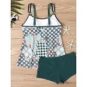 Χαμηλού Κόστους Τανκίνι-Γυναικείο Τανκίνι 2 Κομμάτια Μαγιό Σορτσάκι Έλεγχος Κοιλιάς Ψηλόμεσο Λεπτό Χωρίς Πλάτη Θέρετρο Παραλίας Ombre Λουλούδια U Λαιμός Αμάνικο Μαγιό