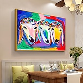 voordelige Schilderijen van dieren-Hang-geschilderd olieverfschilderij Handgeschilderde Horizontaal Dieren Tekenfilm Modern Zonder Inner Frame (Geen frame)