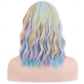 baratos Perucas de Carnaval-Peruca de Carnaval 2026 Rosa Azul Roxo Encaracolado Ondulado Curto Peruca sintética para festivais Mardi Gras Parada Cabelo para fantasia de cosplay para Feminino