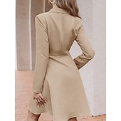 cheap Plain Dress-Women's Midi Dress Blazer Dress Fashion Modern Daily Office Vacation Regular Fit Plain Long Sleeve Deep U Shirt Collar Blue Black Camel Spring Fall Winter