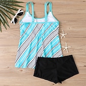 billiga Tankinis-Dam Badkläder 2 st Shorts Baddräkt Öppen rygg Semester Standkläder Blommig U-hals Ärmlös Baddräkter